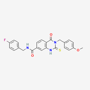 molecular formula C24H20FN3O3S B3541527 N-[(4-Fluorophenyl)methyl]-3-[(4-methoxyphenyl)methyl]-4-oxo-2-sulfanylidene-1,2,3,4-tetrahydroquinazoline-7-carboxamide 