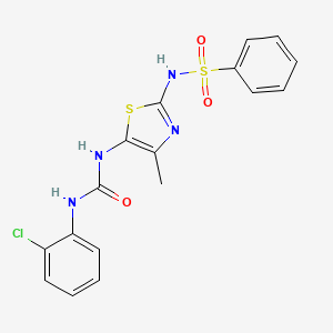 molecular formula C17H15ClN4O3S2 B3543066 N-[5-({[(2-chlorophenyl)amino]carbonyl}amino)-4-methyl-1,3-thiazol-2-yl]benzenesulfonamide 