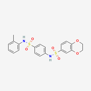 molecular formula C21H20N2O6S2 B3543229 N-(4-{[(2-methylphenyl)amino]sulfonyl}phenyl)-2,3-dihydro-1,4-benzodioxine-6-sulfonamide 