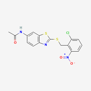 molecular formula C16H12ClN3O3S2 B3543437 N-(2-{[(2-CHLORO-6-NITROPHENYL)METHYL]SULFANYL}-1,3-BENZOTHIAZOL-6-YL)ACETAMIDE 
