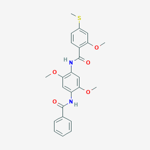 molecular formula C24H24N2O5S B3543694 N-[4-(BENZOYLAMINO)-2,5-DIMETHOXYPHENYL]-2-METHOXY-4-(METHYLSULFANYL)BENZAMIDE 