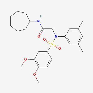 molecular formula C25H34N2O5S B3543767 N~1~-cycloheptyl-N~2~-[(3,4-dimethoxyphenyl)sulfonyl]-N~2~-(3,5-dimethylphenyl)glycinamide 