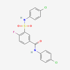 molecular formula C19H13Cl2FN2O3S B3544136 N-(4-chlorophenyl)-3-[(4-chlorophenyl)sulfamoyl]-4-fluorobenzamide 