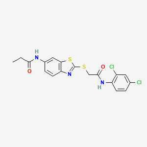 molecular formula C18H15Cl2N3O2S2 B3544550 N-[2-({2-[(2,4-dichlorophenyl)amino]-2-oxoethyl}thio)-1,3-benzothiazol-6-yl]propanamide 