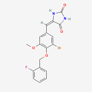 molecular formula C18H14BrFN2O4 B3545121 (5E)-5-{3-bromo-4-[(2-fluorobenzyl)oxy]-5-methoxybenzylidene}imidazolidine-2,4-dione 