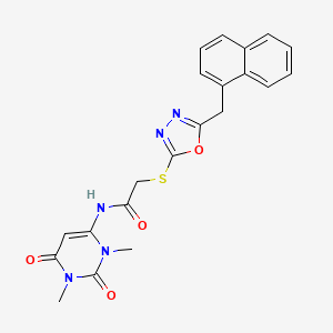 molecular formula C21H19N5O4S B3546816 N-(1,3-dimethyl-2,6-dioxo-1,2,3,6-tetrahydro-4-pyrimidinyl)-2-{[5-(1-naphthylmethyl)-1,3,4-oxadiazol-2-yl]thio}acetamide 