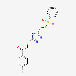 molecular formula C19H19FN4O3S2 B3547098 N-[(5-{[2-(4-fluorophenyl)-2-oxoethyl]thio}-4-methyl-4H-1,2,4-triazol-3-yl)methyl]-N-methylbenzenesulfonamide 