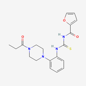 molecular formula C19H22N4O3S B3547132 N-[[2-(4-propanoylpiperazin-1-yl)phenyl]carbamothioyl]furan-2-carboxamide 