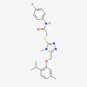 molecular formula C22H25FN4O2S B3548438 N-(4-fluorophenyl)-2-[(4-methyl-5-{[5-methyl-2-(propan-2-yl)phenoxy]methyl}-4H-1,2,4-triazol-3-yl)sulfanyl]acetamide 