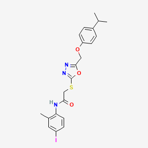 molecular formula C21H22IN3O3S B3548446 N-(4-iodo-2-methylphenyl)-2-[(5-{[4-(propan-2-yl)phenoxy]methyl}-1,3,4-oxadiazol-2-yl)sulfanyl]acetamide 