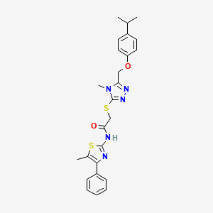 molecular formula C25H27N5O2S2 B3548498 N-(5-methyl-4-phenyl-1,3-thiazol-2-yl)-2-[(4-methyl-5-{[4-(propan-2-yl)phenoxy]methyl}-4H-1,2,4-triazol-3-yl)sulfanyl]acetamide 