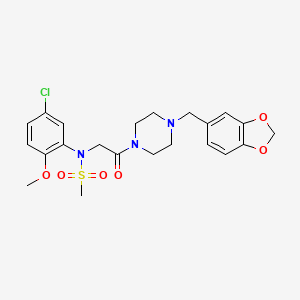 molecular formula C22H26ClN3O6S B3548638 N-{2-[4-(1,3-benzodioxol-5-ylmethyl)-1-piperazinyl]-2-oxoethyl}-N-(5-chloro-2-methoxyphenyl)methanesulfonamide 