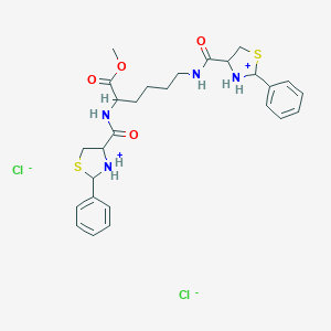 molecular formula C27H36Cl2N4O4S2 B035489 METHYL2,6-BIS[(2-PHENYL-1,3-THIAZOLIDIN-3-IUM-4-CARBONYL)AMINO]HEXANOATEDICHLORIDE CAS No. 106086-24-2
