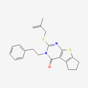 molecular formula C21H22N2OS2 B3548941 2-[(2-METHYLALLYL)SULFANYL]-3-PHENETHYL-3,5,6,7-TETRAHYDRO-4H-CYCLOPENTA[4,5]THIENO[2,3-D]PYRIMIDIN-4-ONE 