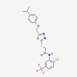 molecular formula C21H19ClF3N3O3S B3549010 N-[2-chloro-5-(trifluoromethyl)phenyl]-2-[(5-{[4-(propan-2-yl)phenoxy]methyl}-1,3,4-oxadiazol-2-yl)sulfanyl]acetamide 