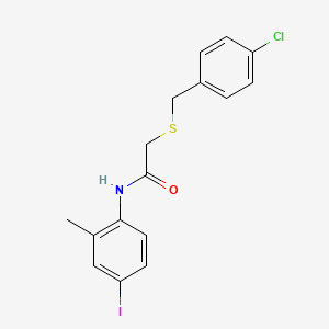molecular formula C16H15ClINOS B3549862 2-[(4-chlorobenzyl)thio]-N-(4-iodo-2-methylphenyl)acetamide 