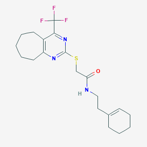 molecular formula C20H26F3N3OS B3550590 N-[2-(Cyclohex-1-EN-1-YL)ethyl]-2-{[4-(trifluoromethyl)-5H,6H,7H,8H,9H-cyclohepta[D]pyrimidin-2-YL]sulfanyl}acetamide 