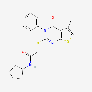 molecular formula C21H23N3O2S2 B3550920 N-cyclopentyl-2-[(5,6-dimethyl-4-oxo-3-phenyl-3,4-dihydrothieno[2,3-d]pyrimidin-2-yl)thio]acetamide 