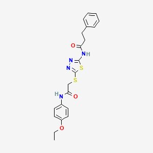 molecular formula C21H22N4O3S2 B3553848 N-(5-((2-((4-ethoxyphenyl)amino)-2-oxoethyl)thio)-1,3,4-thiadiazol-2-yl)-3-phenylpropanamide 