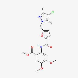 molecular formula C21H22ClN3O6 B3555212 METHYL 2-[({5-[(4-CHLORO-3,5-DIMETHYL-1H-PYRAZOL-1-YL)METHYL]-2-FURYL}CARBONYL)AMINO]-4,5-DIMETHOXYBENZOATE 