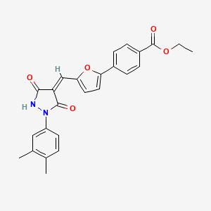 molecular formula C25H22N2O5 B3555298 ETHYL 4-(5-{[(4Z)-1-(3,4-DIMETHYLPHENYL)-3,5-DIOXOPYRAZOLIDIN-4-YLIDENE]METHYL}FURAN-2-YL)BENZOATE 