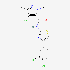 molecular formula C15H11Cl3N4OS B3555475 4-CHLORO-N~5~-[4-(3,4-DICHLOROPHENYL)-1,3-THIAZOL-2-YL]-1,3-DIMETHYL-1H-PYRAZOLE-5-CARBOXAMIDE 