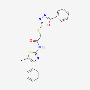 molecular formula C20H16N4O2S2 B3555542 N-(5-methyl-4-phenyl-1,3-thiazol-2-yl)-2-[(5-phenyl-1,3,4-oxadiazol-2-yl)sulfanyl]acetamide 