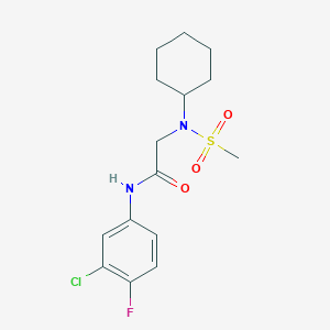molecular formula C15H20ClFN2O3S B3555619 N-(3-chloro-4-fluorophenyl)-2-[cyclohexyl(methylsulfonyl)amino]acetamide 