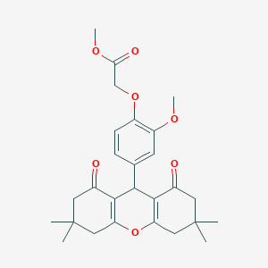 molecular formula C27H32O7 B3556111 methyl 2-[2-methoxy-4-(3,3,6,6-tetramethyl-1,8-dioxo-2,3,4,5,6,7,8,9-octahydro-1H-xanthen-9-yl)phenoxy]acetate 