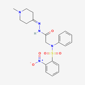 molecular formula C20H23N5O5S B3556207 N-{[N'-(1-METHYLPIPERIDIN-4-YLIDENE)HYDRAZINECARBONYL]METHYL}-2-NITRO-N-PHENYLBENZENE-1-SULFONAMIDE 