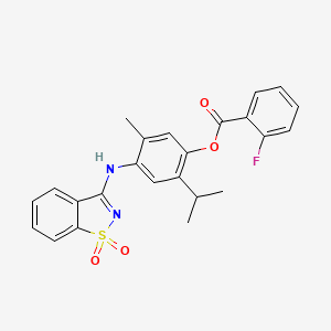 molecular formula C24H21FN2O4S B3556243 4-[(1,1-dioxo-1H-1,2-benzisothiazol-3-yl)amino]-2-isopropyl-5-methylphenyl 2-fluorobenzoate 