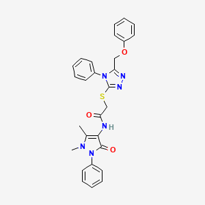 molecular formula C28H26N6O3S B3556269 N-(1,5-dimethyl-3-oxo-2-phenyl-2,3-dihydro-1H-pyrazol-4-yl)-2-{[5-(phenoxymethyl)-4-phenyl-4H-1,2,4-triazol-3-yl]sulfanyl}acetamide 