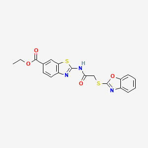 molecular formula C19H15N3O4S2 B3556814 ETHYL 2-[2-(1,3-BENZOXAZOL-2-YLSULFANYL)ACETAMIDO]-1,3-BENZOTHIAZOLE-6-CARBOXYLATE 