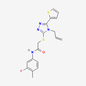molecular formula C18H17FN4OS2 B3557158 N-(3-fluoro-4-methylphenyl)-2-{[4-(prop-2-en-1-yl)-5-(thiophen-2-yl)-4H-1,2,4-triazol-3-yl]sulfanyl}acetamide 