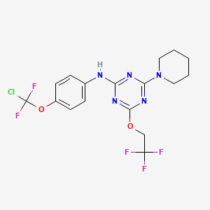molecular formula C17H17ClF5N5O2 B3557186 N-{4-[chloro(difluoro)methoxy]phenyl}-4-(piperidin-1-yl)-6-(2,2,2-trifluoroethoxy)-1,3,5-triazin-2-amine 
