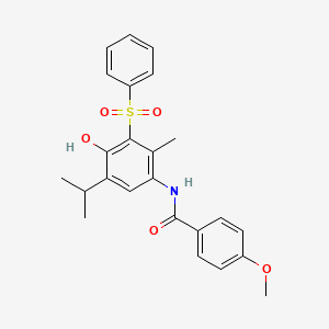 molecular formula C24H25NO5S B3557365 N-[3-(BENZENESULFONYL)-4-HYDROXY-2-METHYL-5-(PROPAN-2-YL)PHENYL]-4-METHOXYBENZAMIDE 