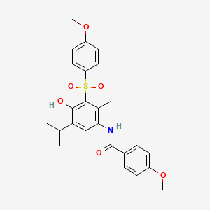 molecular formula C25H27NO6S B3557367 N-[4-HYDROXY-3-(4-METHOXYBENZENESULFONYL)-2-METHYL-5-(PROPAN-2-YL)PHENYL]-4-METHOXYBENZAMIDE 