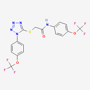 molecular formula C17H11F6N5O3S B3557420 N-[4-(TRIFLUOROMETHOXY)PHENYL]-2-({1-[4-(TRIFLUOROMETHOXY)PHENYL]-1H-1,2,3,4-TETRAZOL-5-YL}SULFANYL)ACETAMIDE 
