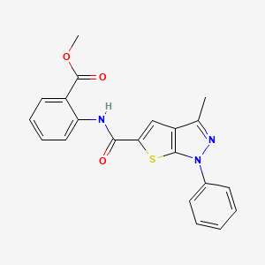 molecular formula C21H17N3O3S B3557824 ME 2-(((3-METHYL-1-PHENYL-1H-THIENO(2,3-C)PYRAZOL-5-YL)CARBONYL)AMINO)BENZOATE 