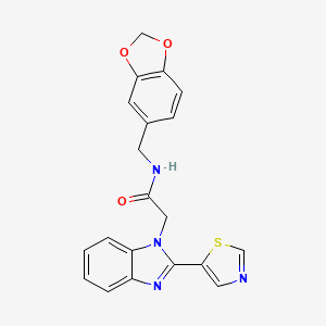 molecular formula C20H16N4O3S B3558171 N-(1,3-benzodioxol-5-ylmethyl)-2-[2-(1,3-thiazol-5-yl)benzimidazol-1-yl]acetamide 