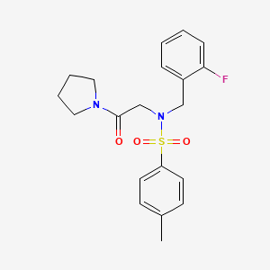 molecular formula C20H23FN2O3S B3560692 N-[(2-FLUOROPHENYL)METHYL]-4-METHYL-N-[2-OXO-2-(PYRROLIDIN-1-YL)ETHYL]BENZENESULFONAMIDE 