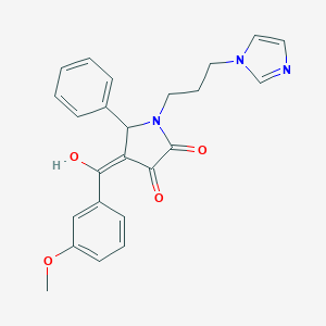 molecular formula C24H23N3O4 B356242 3-hydroxy-1-[3-(1H-imidazol-1-yl)propyl]-4-(3-methoxybenzoyl)-5-phenyl-1,5-dihydro-2H-pyrrol-2-one CAS No. 609315-87-9