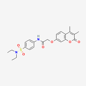 molecular formula C23H26N2O6S B3562737 N-[4-(diethylsulfamoyl)phenyl]-2-[(3,4-dimethyl-2-oxo-2H-chromen-7-yl)oxy]acetamide 