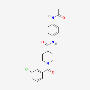 molecular formula C21H22ClN3O3 B3563137 N-[4-(acetylamino)phenyl]-1-[(3-chlorophenyl)carbonyl]piperidine-4-carboxamide 