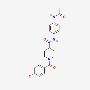 molecular formula C22H25N3O4 B3563138 N-[4-(acetylamino)phenyl]-1-[(4-methoxyphenyl)carbonyl]piperidine-4-carboxamide 