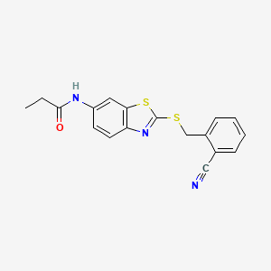 molecular formula C18H15N3OS2 B3563202 N-[2-[(2-cyanophenyl)methylsulfanyl]-1,3-benzothiazol-6-yl]propanamide 