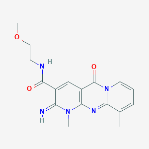 molecular formula C17H19N5O3 B356327 6-imino-N-(2-methoxyethyl)-7,11-dimethyl-2-oxo-1,7,9-triazatricyclo[8.4.0.03,8]tetradeca-3(8),4,9,11,13-pentaene-5-carboxamide CAS No. 797771-65-4