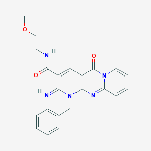 molecular formula C23H23N5O3 B356333 7-benzyl-6-imino-N-(2-methoxyethyl)-11-methyl-2-oxo-1,7,9-triazatricyclo[8.4.0.03,8]tetradeca-3(8),4,9,11,13-pentaene-5-carboxamide CAS No. 797797-69-4