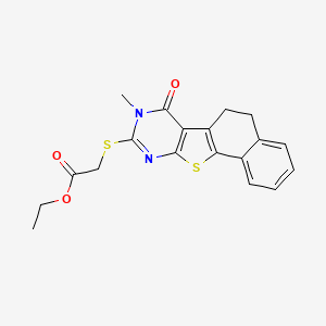 molecular formula C19H18N2O3S2 B3563377 ethyl 2-[(13-methyl-12-oxo-17-thia-13,15-diazatetracyclo[8.7.0.02,7.011,16]heptadeca-1(10),2,4,6,11(16),14-hexaen-14-yl)sulfanyl]acetate 