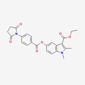 molecular formula C24H22N2O6 B3563955 ethyl 5-{[4-(2,5-dioxo-1-pyrrolidinyl)benzoyl]oxy}-1,2-dimethyl-1H-indole-3-carboxylate 